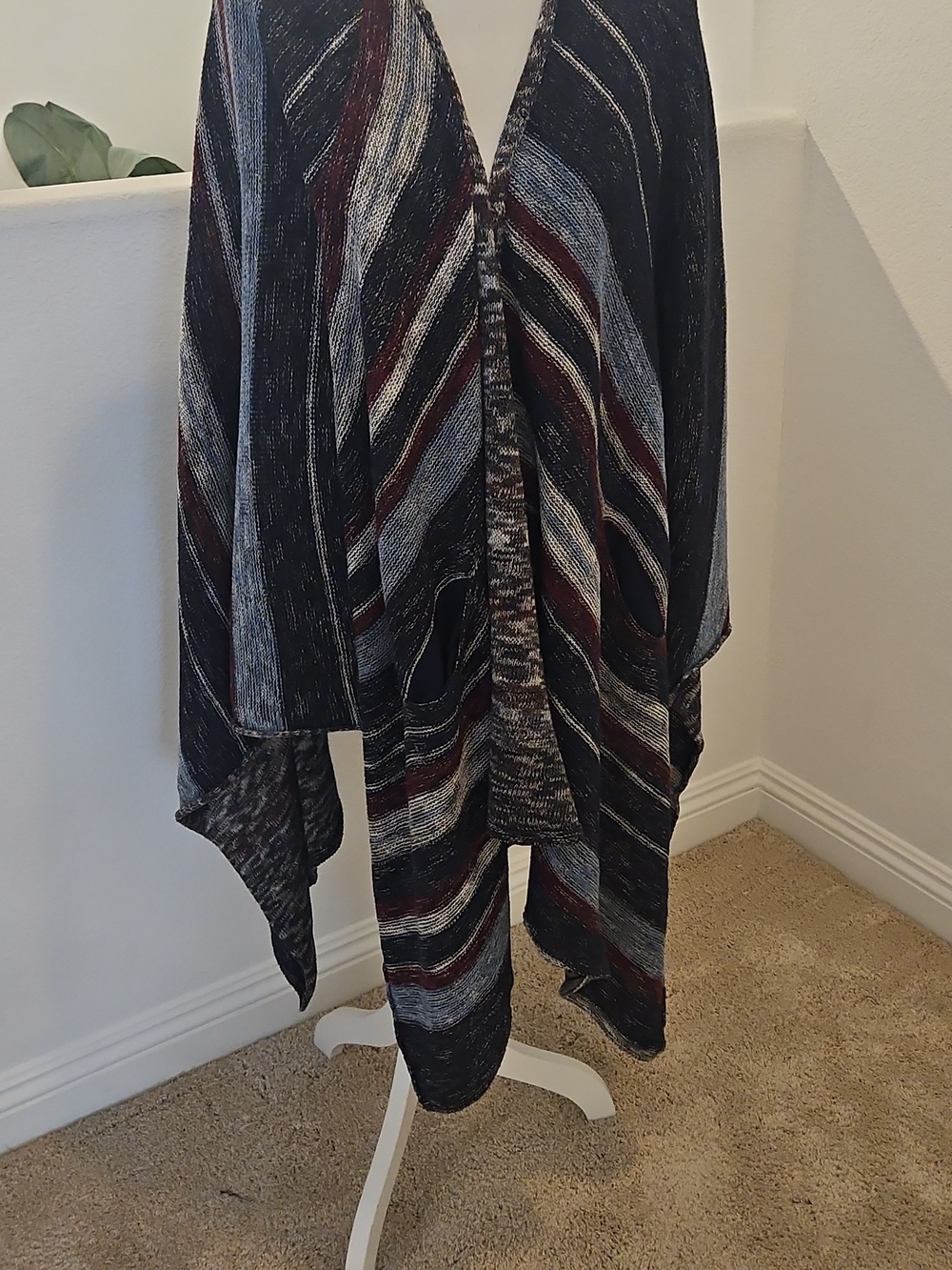 Free People Open-Front Striped Cardigan - Black, Burgundy & Gray Sz M